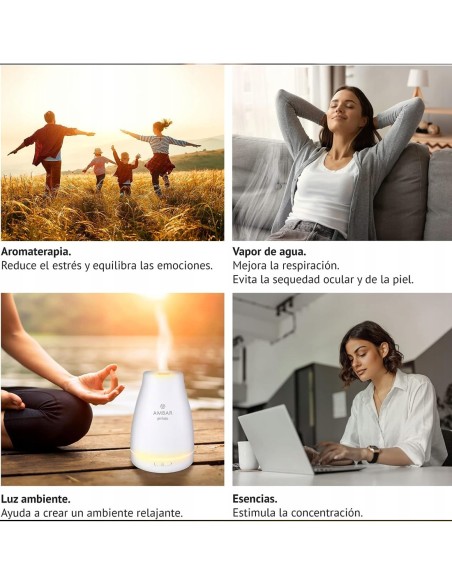 Ambar Difusor de Aromas Humidificador - Ultrasónico y LED