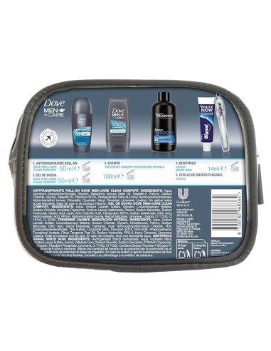 Set de viaje Dove Men+Care con antitranspirante y gel de ducha.
