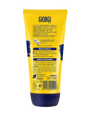 Gel para el cabello Giorgi de fijación extrafuerte.