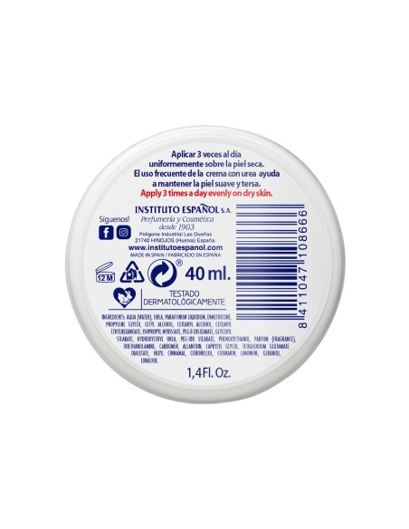 Crema hidratante corporal Instituto con Urea para piel seca.