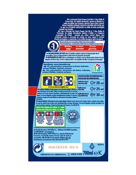 Finish Lavavajillas Gel Todo en Uno 700ml - 35 Lavados