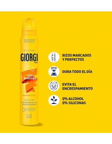 Espuma capilar Giorgi para rizos definidos extra-fuertes.