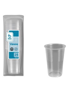 Bolsa de 25 vasos plásticos $200\text{ ml}$ uso alimentario.
