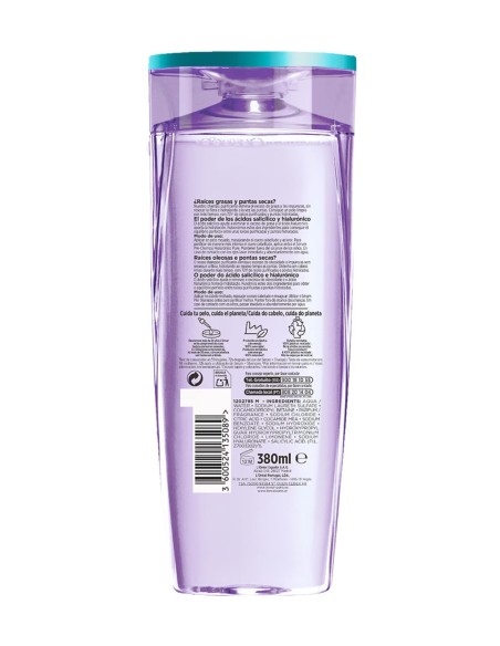 Champú L'Oreal Elvive raíces grasas y puntas secas.