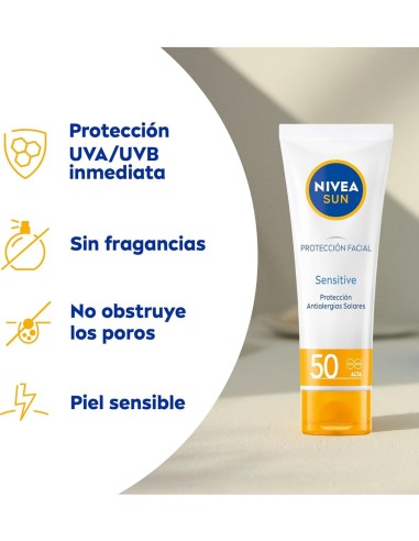 Envase de Nivea Solar Facial Sensitive 50ml.