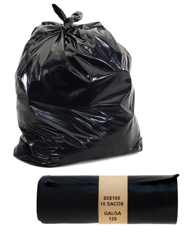Rollo de sacos de basura negros 85x105 cm galga 125 de 100 litros con faja de papel