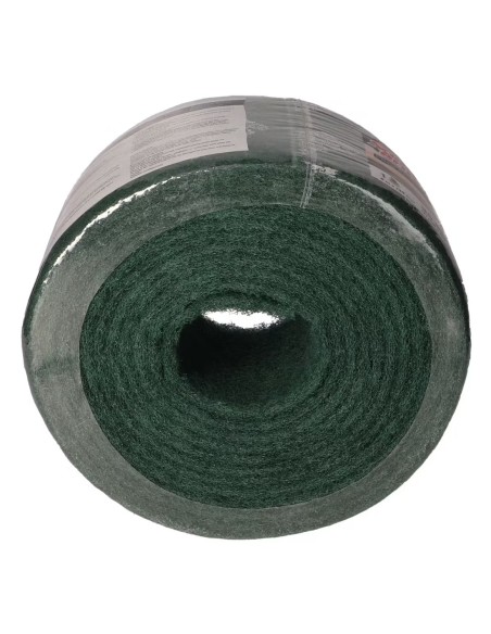 Rollo industrial de fibra abrasiva verde Scotch-Brite 3M para limpieza en hostelería.