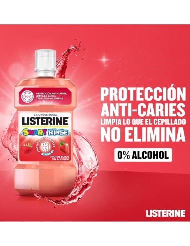 Enjuague bucal infantil sin alcohol, protección anticaries suave.