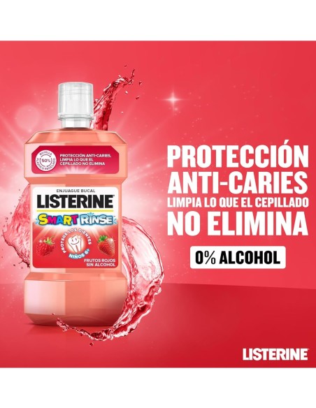 Enjuague bucal infantil sin alcohol, protección anticaries suave.