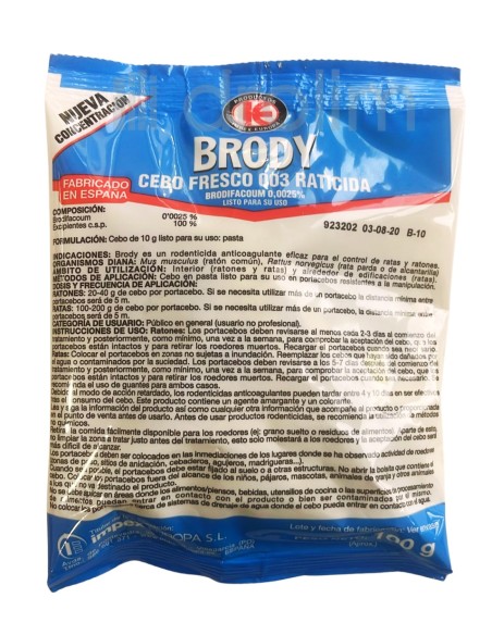 Brody Cebo Fresco 100g raticida azul para roedores.