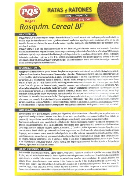 Raticida en cereal Rasquim 150 grs Brodifacoum