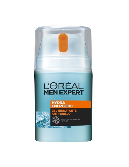 Envase de L'Oréal Men Expert Hydra Energetic Gel Hidratante Anti-Brillo de 50 ml con efecto hielo.