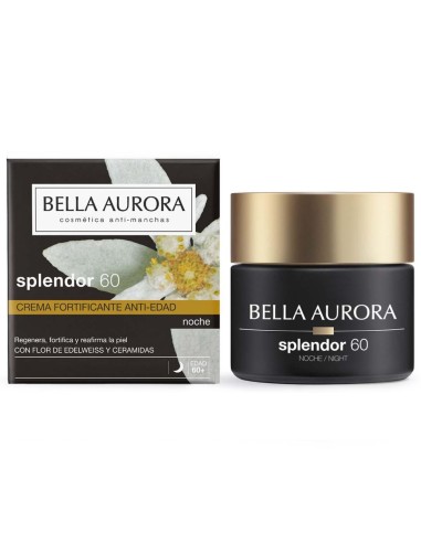 Caja y tarro de la crema de noche regeneradora Bella Aurora Splendor 60 con flor de edelweiss
