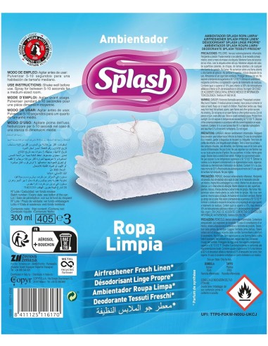 SPLASH ambientador para hogar Ropa Limpia.