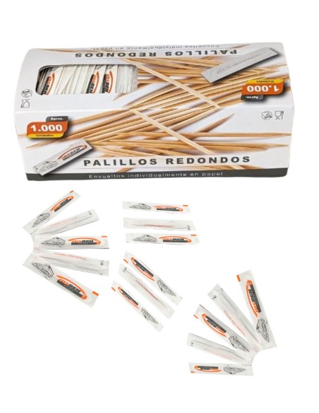 Palillos de madera envueltos individualmente.