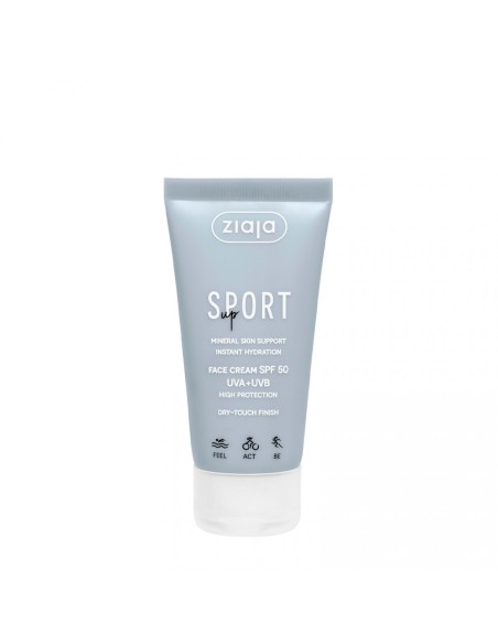 Crema fluida facial Ziaja Sport SPF50 sin brillos.
