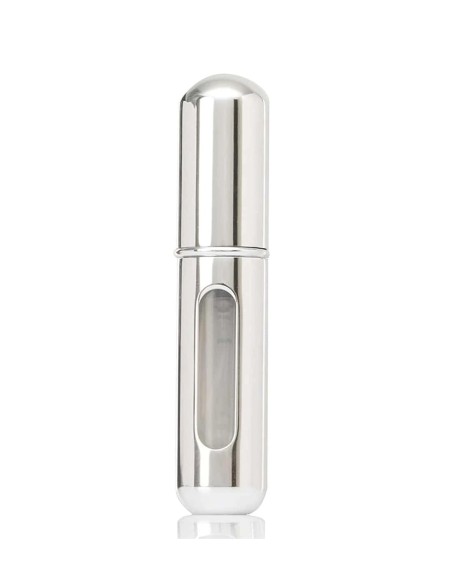 Atomizador rellenable metálico color plata.