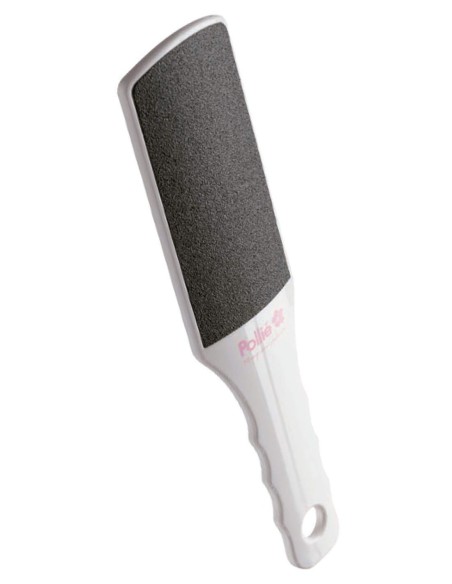 Lima rascacallos de plástico blanco de la marca Pollie con mango ergonómico y grano abrasivo oscuro de doble cara,