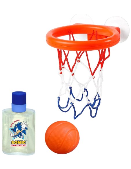 Colonia infantil Sonic y canasta de baloncesto con ventosas.