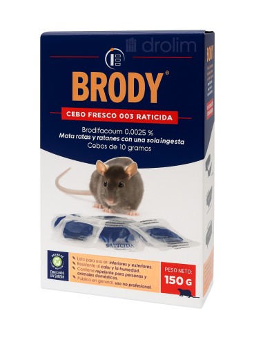 Brody Cebo Fresco raticida azul para roedores.