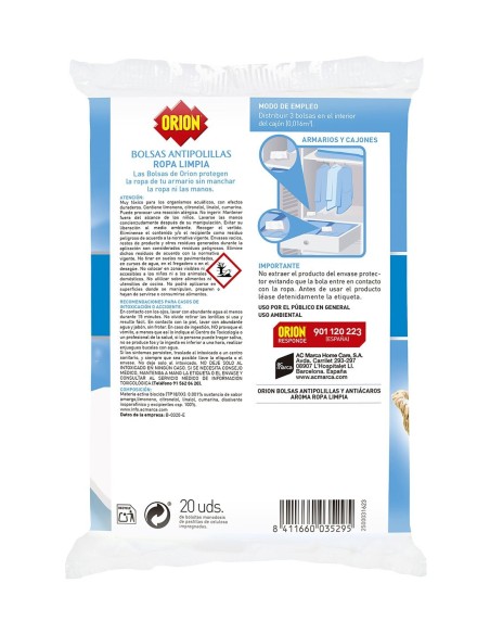Proteger ropa de polillas con Orion 20 uds.