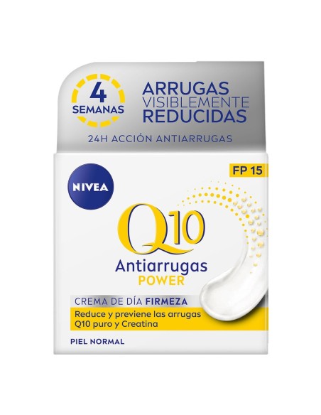 Crema de día facial anti-arrugas NIVEA Q10 Power FP15 para piel normal.