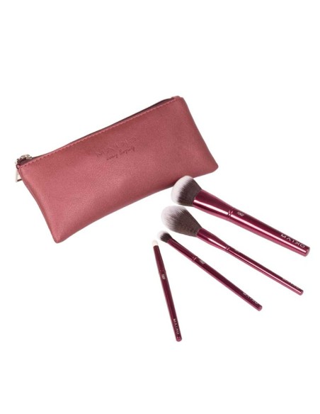 Set de brochas Maiko Luxury Burgundy con neceser burdeos