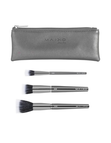 Set Maiko Duo Fibra Luxury Grey con tres brochas y neceser