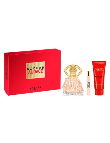 Lote de fragancia femenina de lujo Rochas Audace con crema corporal.