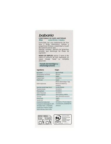 Crema contorno de ojos vegana Babaria hidratacion y firmeza