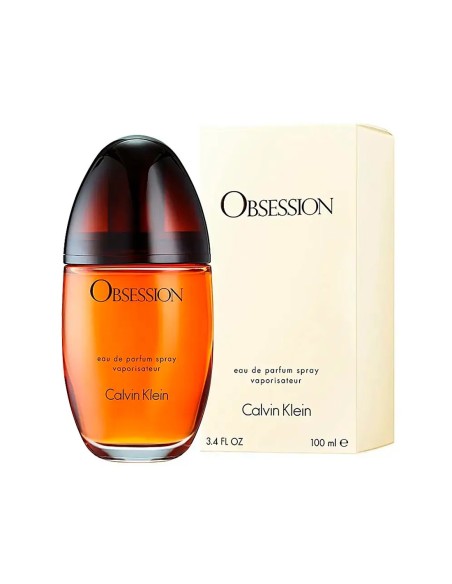 Calvin Klein Obsession Eau de Parfum para mujer 100 ml con frasco ovalado y caja color crema
