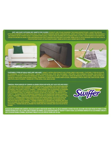 Mopa Swiffer limpiando polvo bajo muebles y sofás