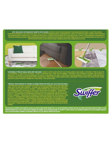 Mopa Swiffer limpiando polvo bajo muebles y sofás