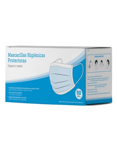 Caja de cincuenta mascarillas higienicas protectoras azules