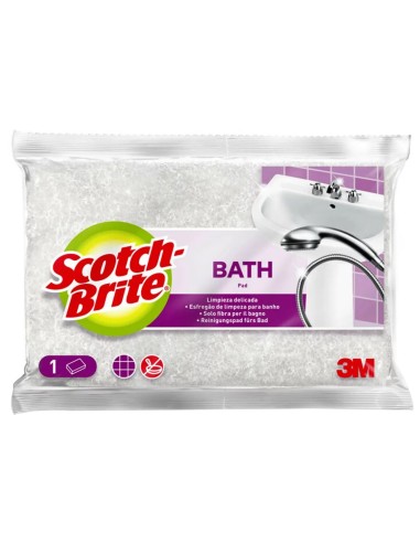 Estropajo Scotch-Brite baño fibra blanca sin rayar.