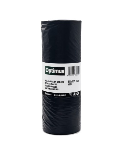 Rollo de 10 sacos de basura negros Optimus de 85x105 cm