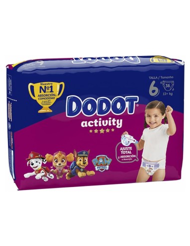 Pañales Dodot Activity Talla 6 pack de 36 unidades.