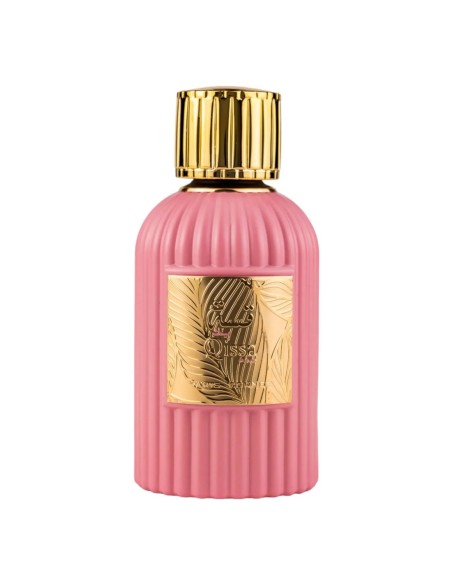 Elegante frasco rosa y dorado de Qissa Pink Paris Corner.