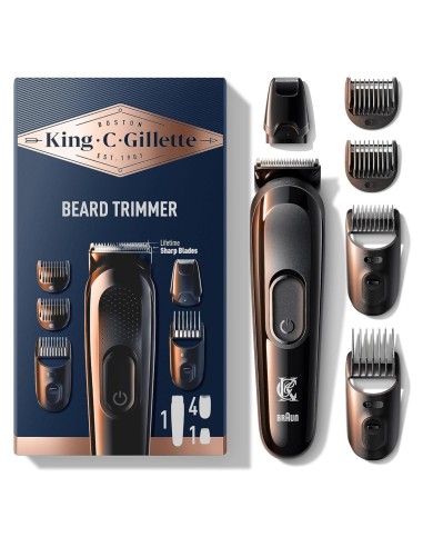 Kit recortadora King C. Gillette con peines guía y tecnología Braun.