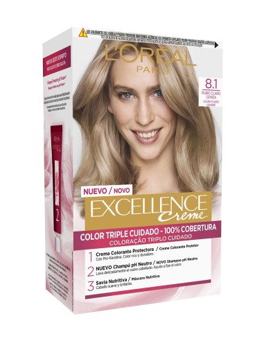 Caja tinte L'Oréal Excellence Creme 8.1 Rubio Claro Ceniza