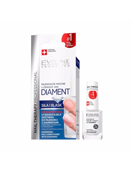 Caja y frasco del Acondicionador Endurecedor de Uñas con Diamantes Eveline Cosmetics