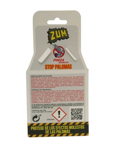 Envase Zum Pinza Stop Palomas 20g instrucciones de uso