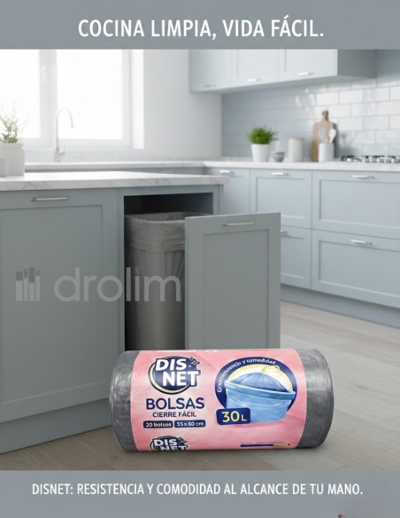 Bolsas Basura Disnet Cierre Fácil 30L Galga 120 | Drolim
