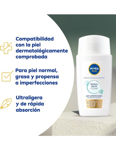 Nivea Sun Derma Skin Clear FPS 50+ Acabado Seco 40ml | Drolim