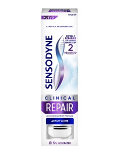 Estuche de pasta dental Sensodyne Clinical Repair Active White con 5% Novamin