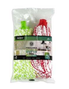 Pack ahorro Duplo fregonas de microfibra Pamex rojo y verde.