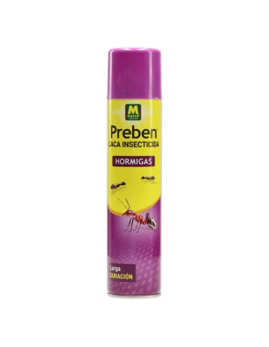 Envase de laca insecticida Preben Hormigas de la marca Massó en formato aerosol.