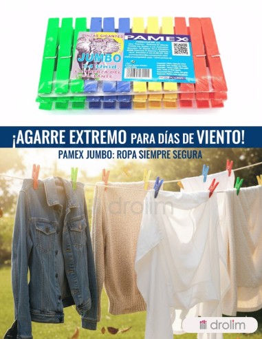 Pinzas Ropa Plástico Gigante Pamex 10 Unidades