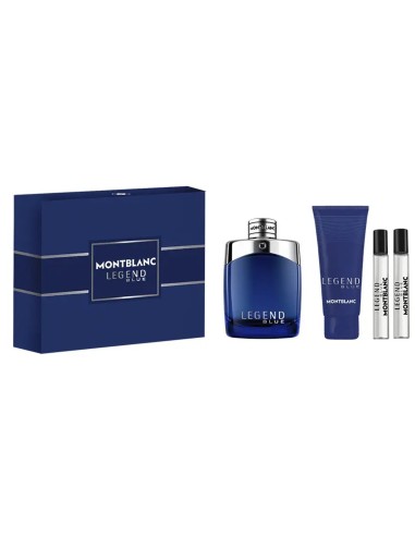 Estuche completo Montblanc Legend Blue con perfume y accesorios.