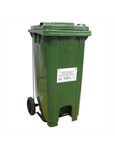 CONTENEDOR 120 LTS. VERDE CON TAPA PEDAL Y RUEDAS